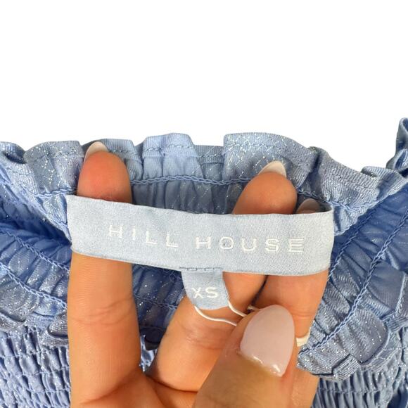 Hill House NWT Athena Nap Dress Light Blue Glitter Check Smocked Mini Babydoll - Picture 12 of 13